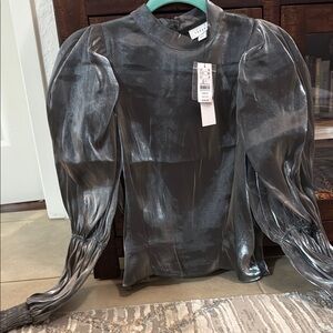 Topshop Silver Fitted Blouse with Puff Sleeves